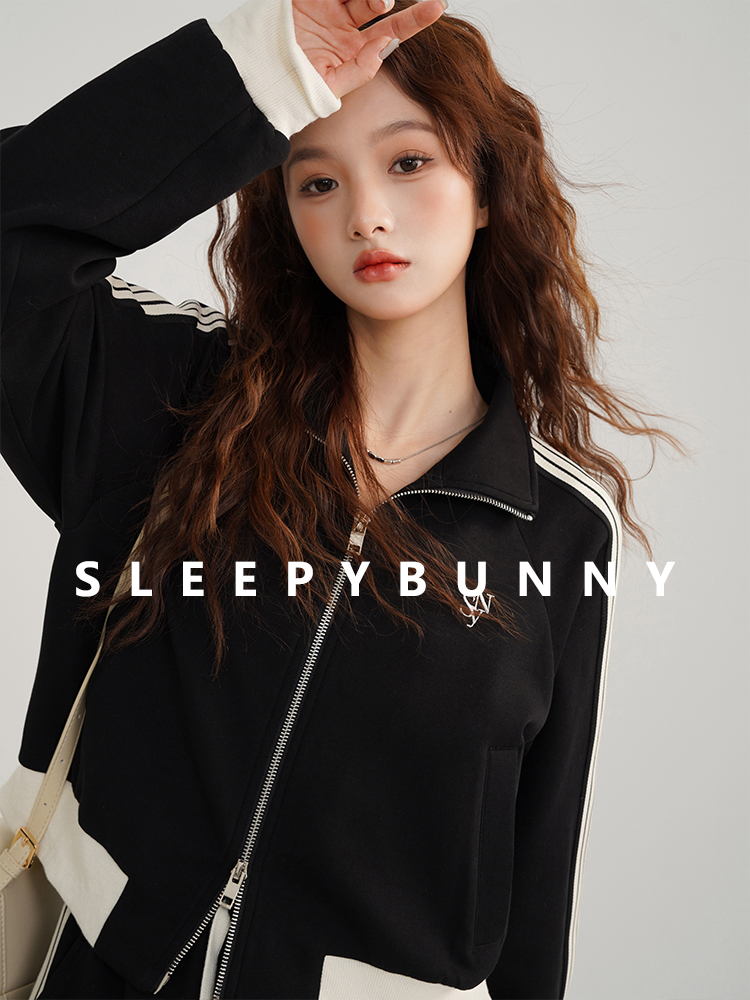 Embroidery Jacket - Vintage Sporty Casual Black White Contrast