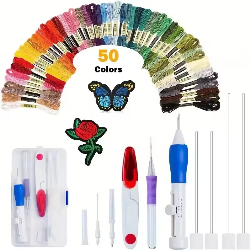 Punch Needle Handle - 50 Colors Punch Needle Embroidery Kit