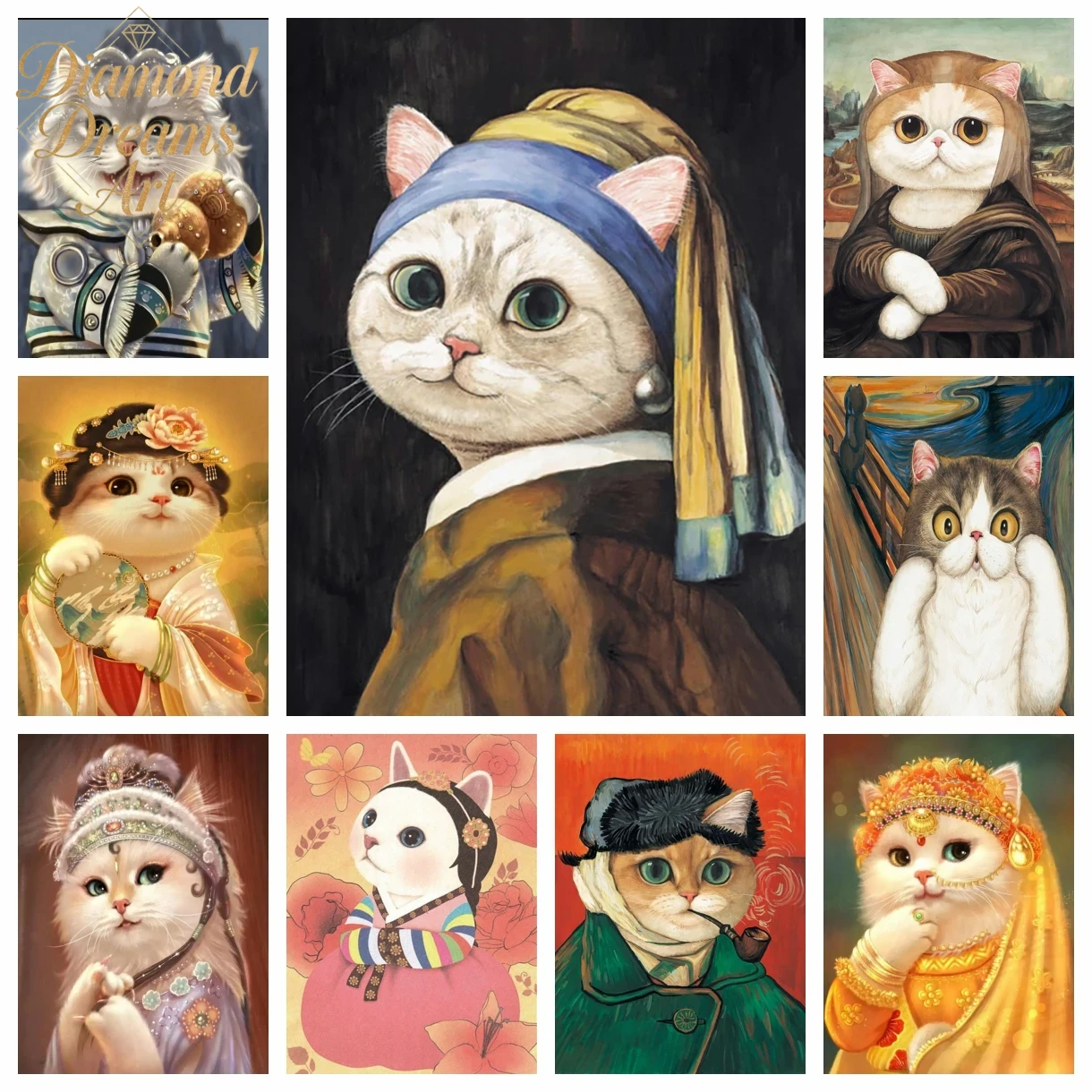 Embroidery Cat - Frameless,5D DIY Diamond Abstract Character Art