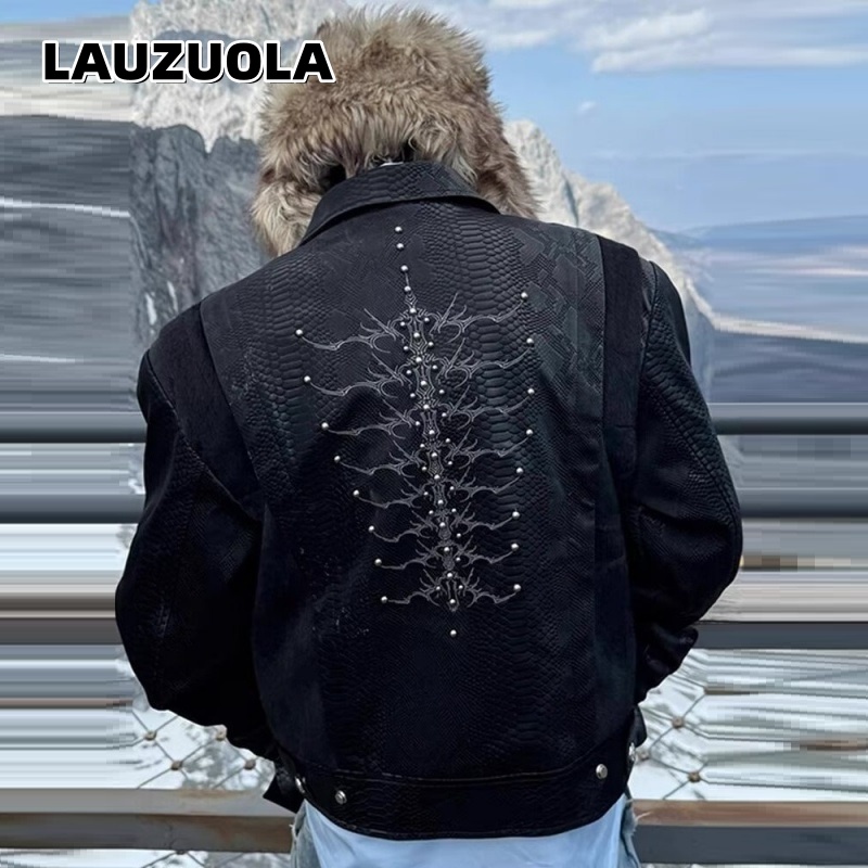 Men Black Snake Embossed Jacke - Embroidery Jacket ulasan dan harga