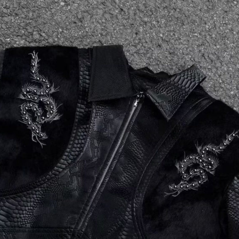 Men Black Snake Embossed Jacke - Embroidery Jacket ulasan dan harga