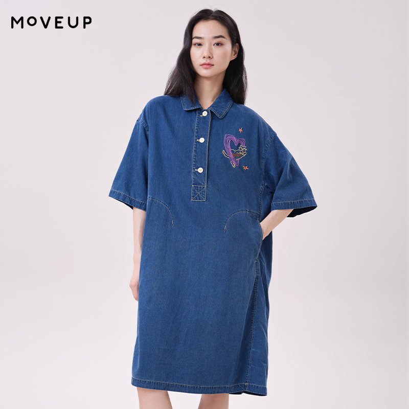 MOVEUP Lyocell Denim Dress Pol - Embroidery Cat ulasan dan harga