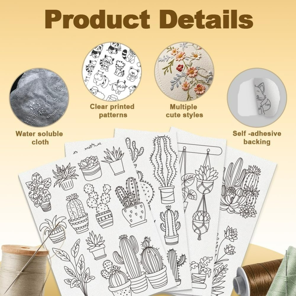 30Pcs Bonsai Cactus Embroidery - Water Soluble Stabilizer ulasan dan harga