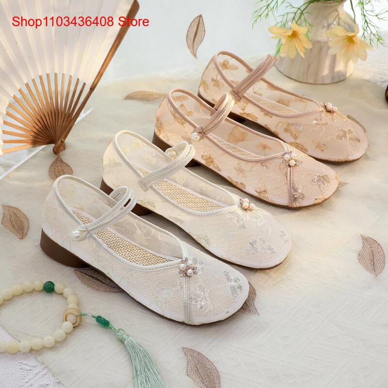 New Mesh Low Heels with Cheong - Embroidery Shoes ulasan dan harga