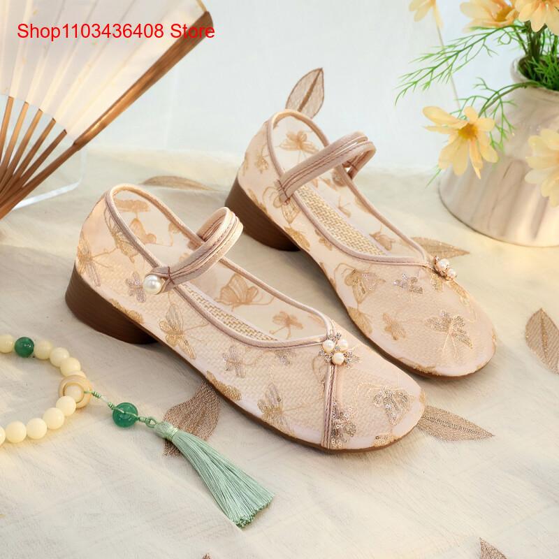 New Mesh Low Heels with Cheong - Embroidery Shoes ulasan dan harga