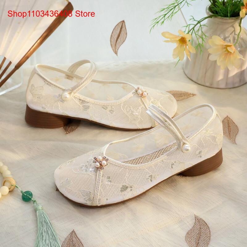 New Mesh Low Heels with Cheong - Embroidery Shoes ulasan dan harga