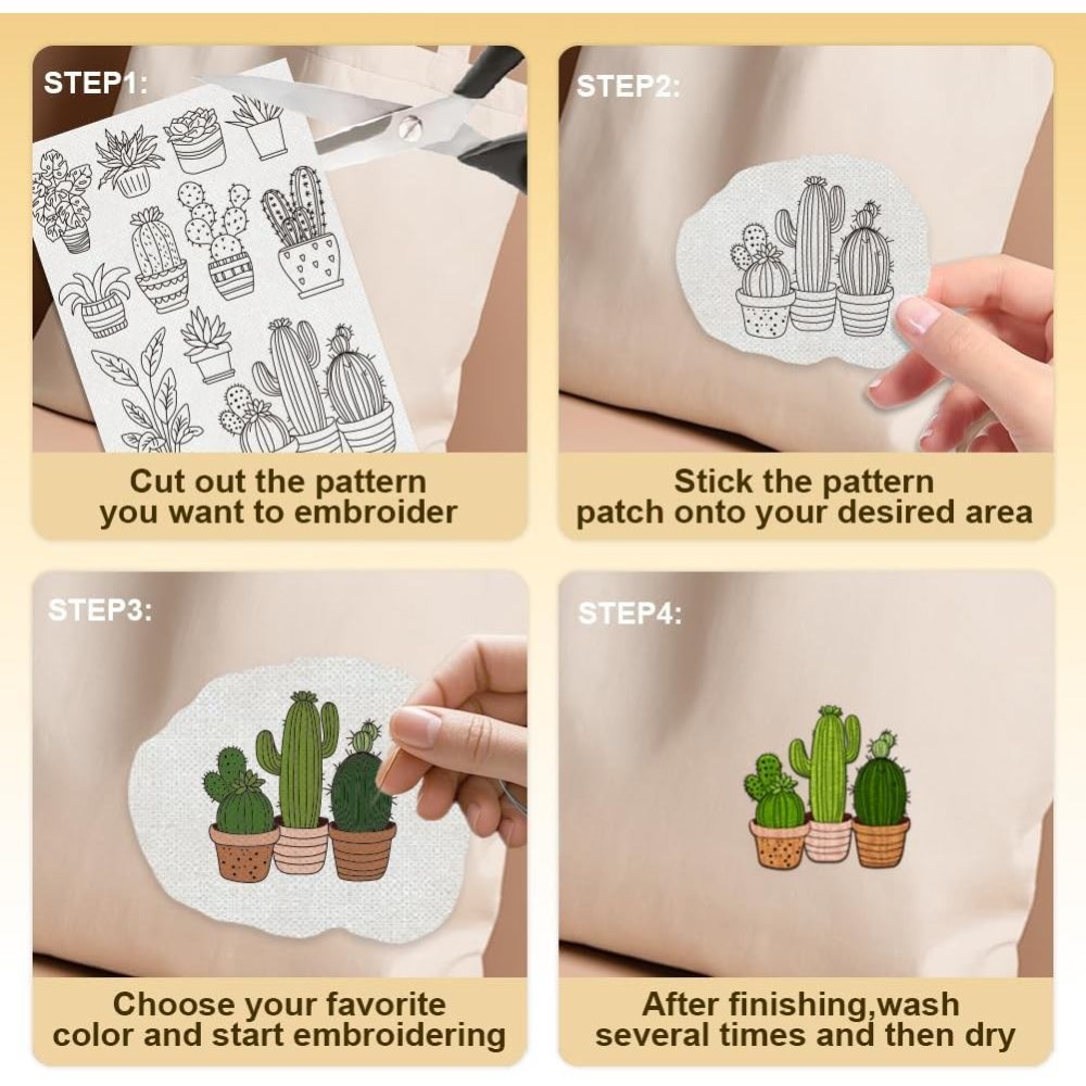 30Pcs Bonsai Cactus Embroidery - Water Soluble Stabilizer ulasan dan harga