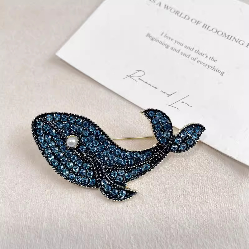 Korean Fashion Creative Blue W - Embroidery Whale ulasan dan harga