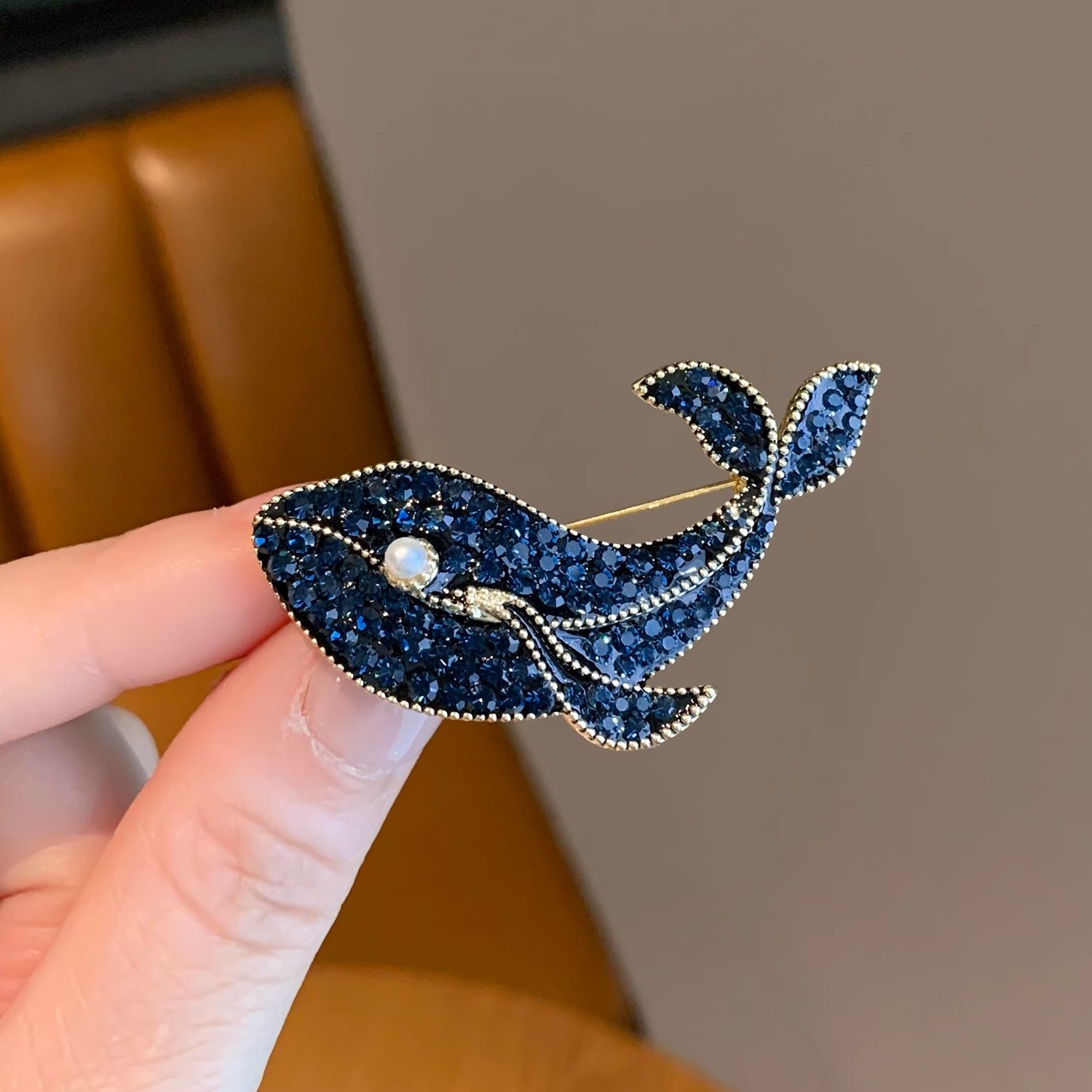 Korean Fashion Creative Blue W - Embroidery Whale ulasan dan harga