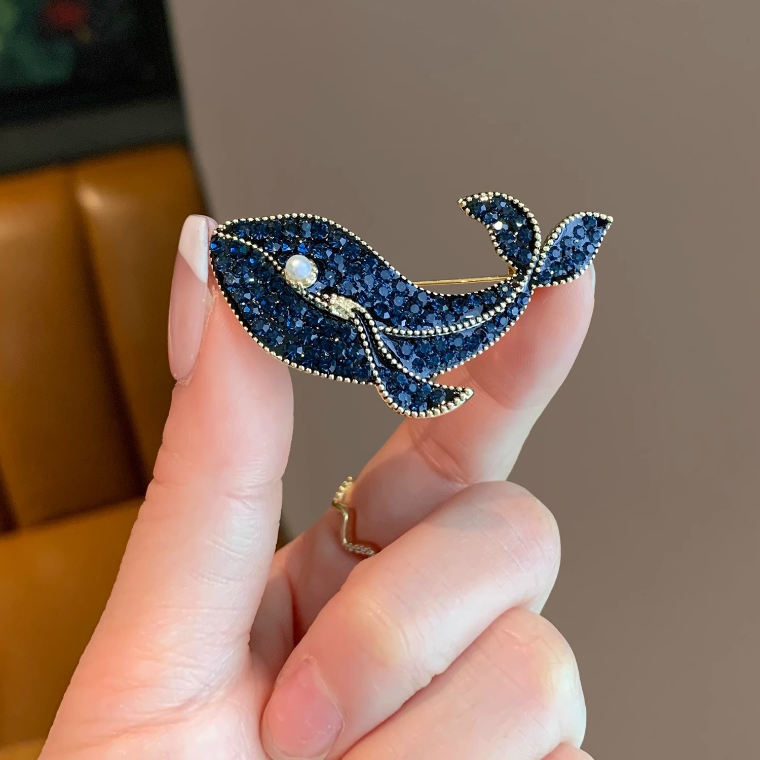 Korean Fashion Creative Blue W - Embroidery Whale ulasan dan harga