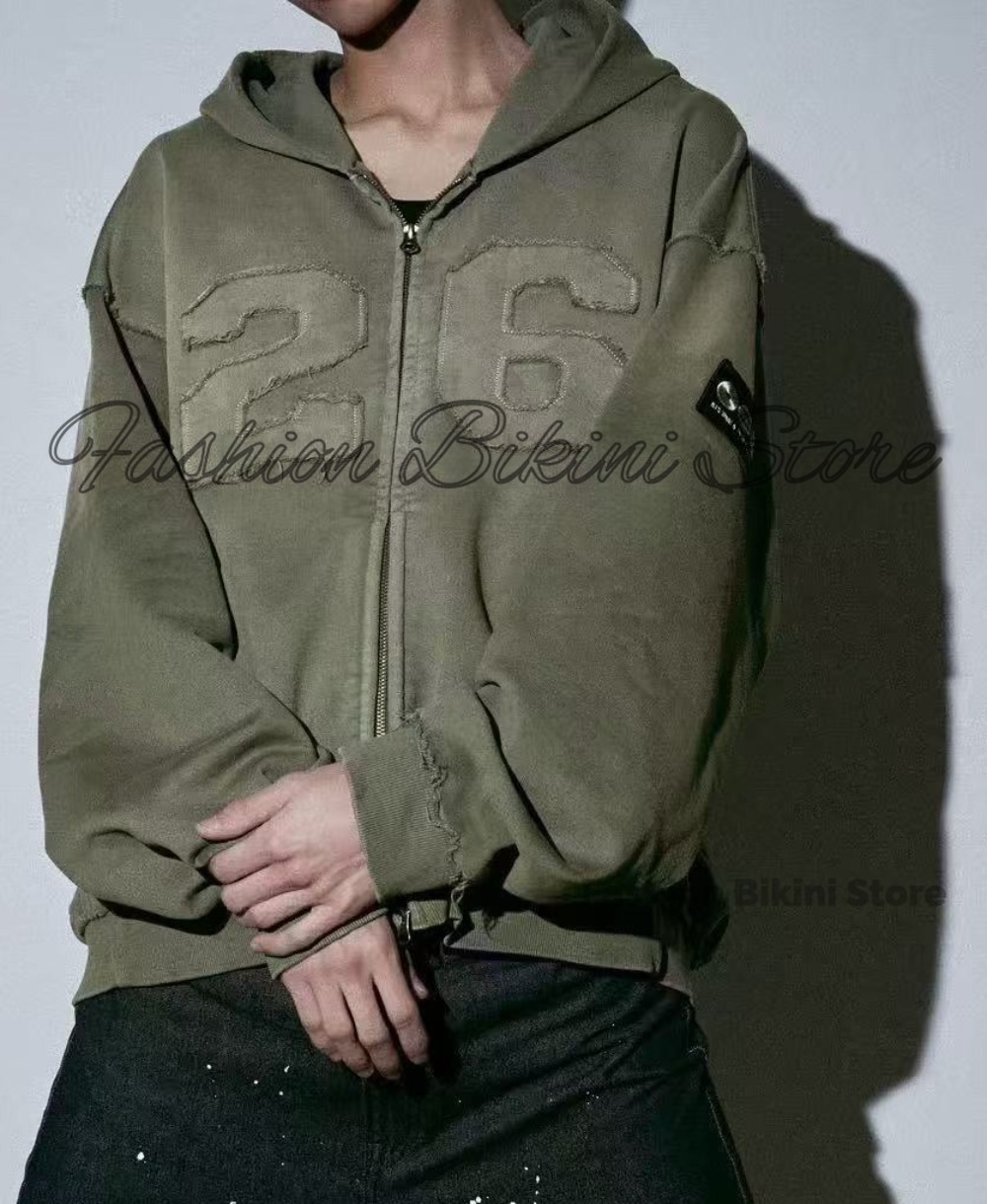 NEW Washed Grey Retro Hoodie 3 - Embroidery Jacket ulasan dan harga