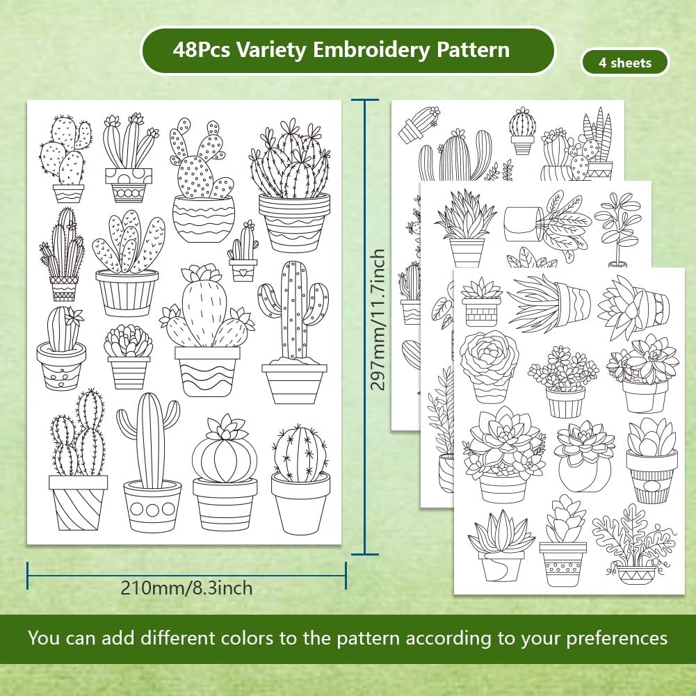 48Pcs Cactus Embroidery Self-A - Water Soluble Stabilizer ulasan dan harga