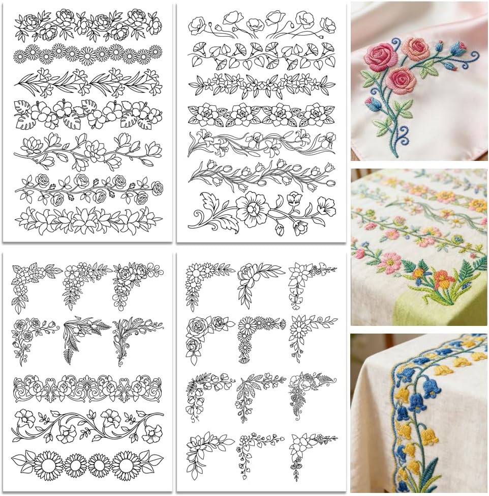 Pre-Printed Large Floral Borde - Water Soluble Stabilizer ulasan dan harga